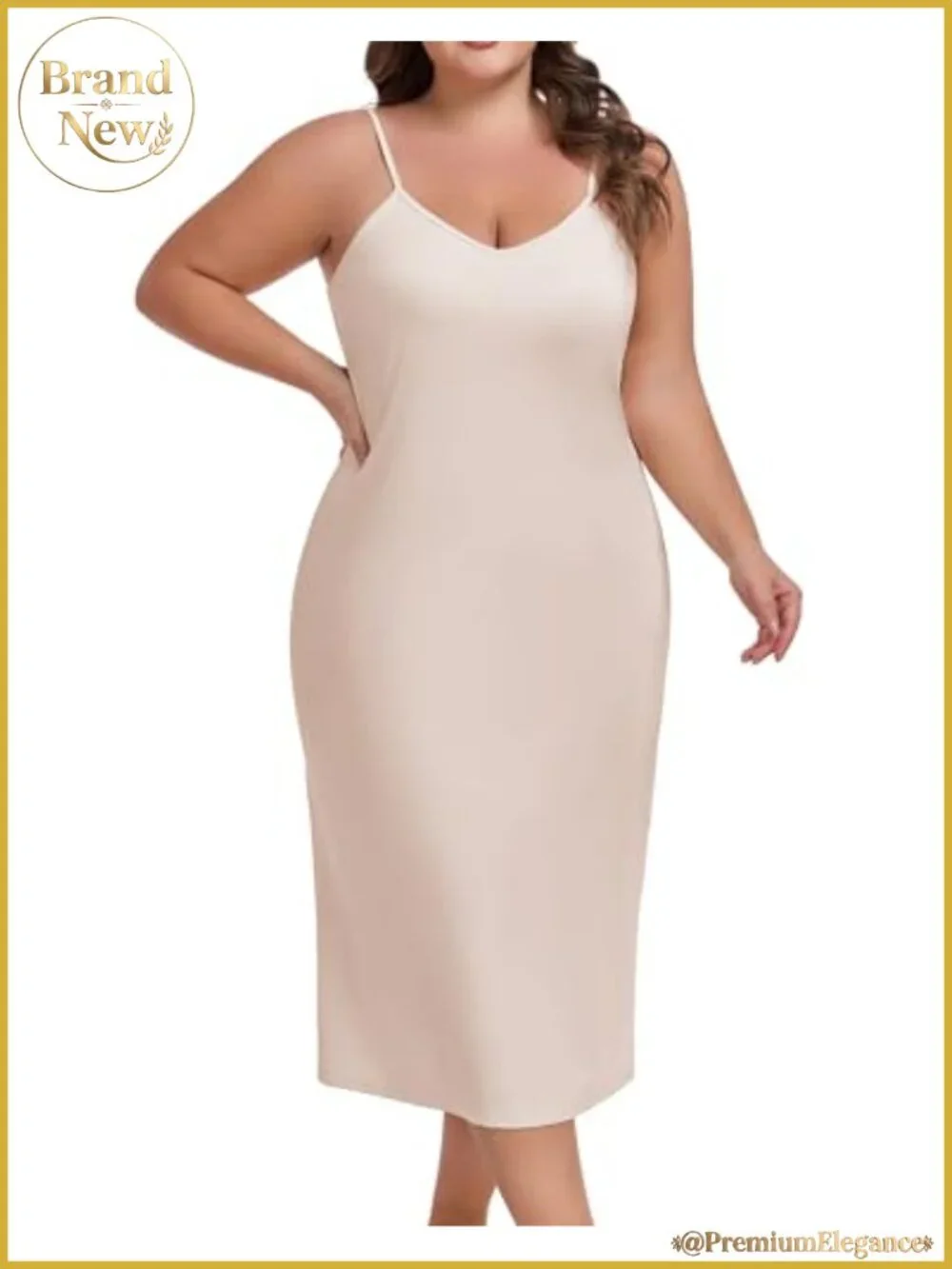 Plus Size Full Slip Dress Adjustable Spaghetti Straps V-Neck Under Dress